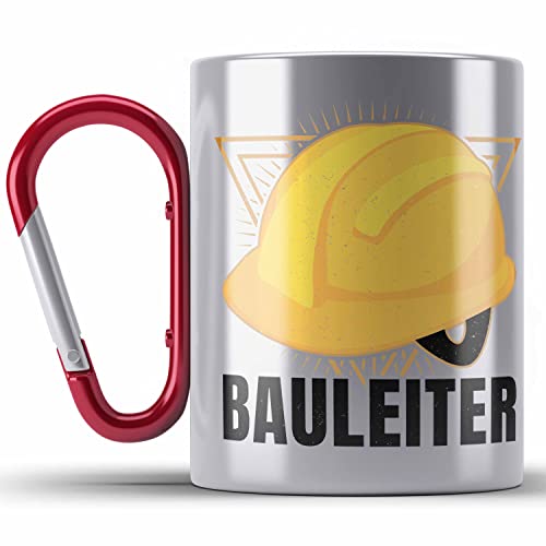 Trendation - Bauleiter Geschenk Bauarbeiter Edelstahl Tasse Karabiner Baustelle Lustige Edelstahl Tasse Karabiner (Rot) von Trendation