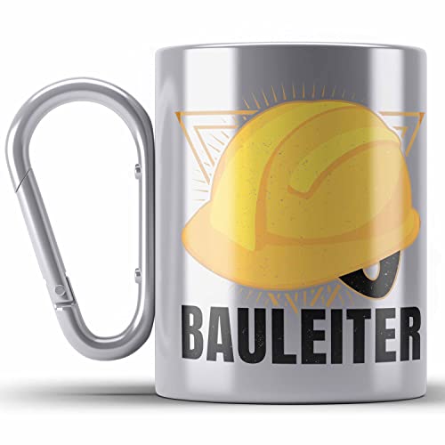 Trendation - Bauleiter Geschenk Bauarbeiter Edelstahl Tasse Karabiner Baustelle Lustige Edelstahl Tasse Karabiner (Silber) von Trendation