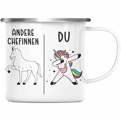 Trendation - Beste Chefin Emaille Tasse Lustig Geschenk Spruch Lieblingschefin Weihnachten Geburtstag (Silber) von Trendation