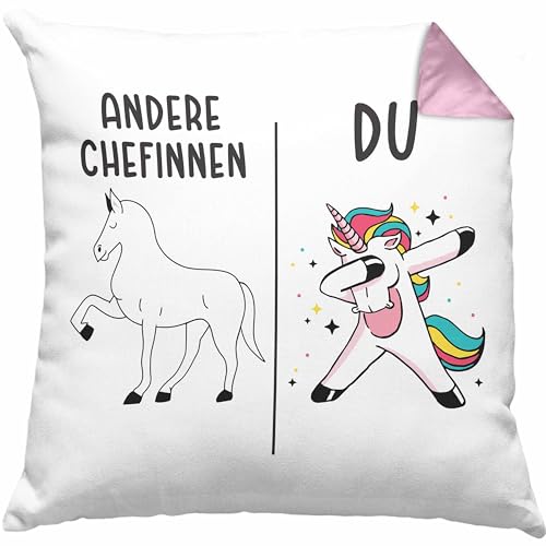 Trendation - Beste Chefin Geschenk Lustiges Kissen mit Füllung 40x40 cm Chefin Geschenkidee Spruch Chefinnen (Rosa) von Trendation