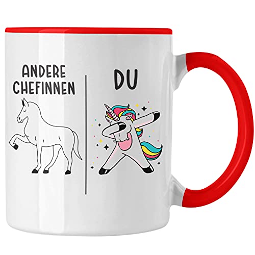 Trendation - Beste Chefin Tasse Lustig Geschenk Spruch Lieblingschefin Weihnachten Geburtstag (Rot) von Trendation