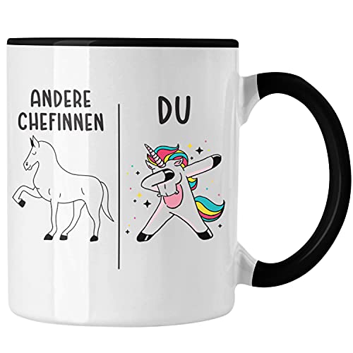 Trendation - Beste Chefin Tasse Lustig Geschenk Spruch Lieblingschefin Weihnachten Geburtstag (Schwarz) von Trendation