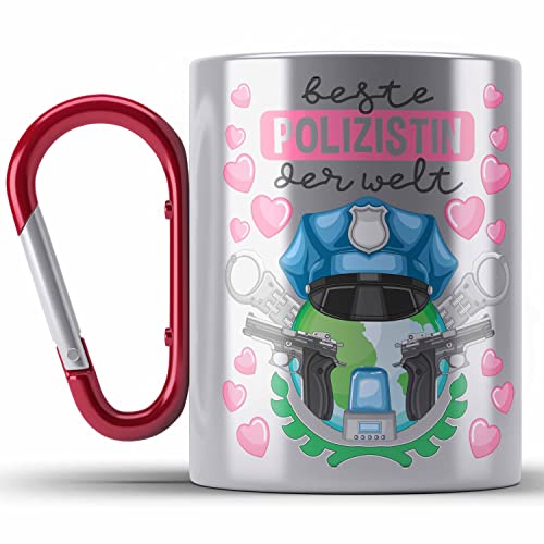 Trendation - Beste Polizistin Geschenk Edelstahl Tasse Karabiner mit Spruch Geschenke Polizei Frauen Lustig Blaulichtmilieu ( Rot ) von Trendation