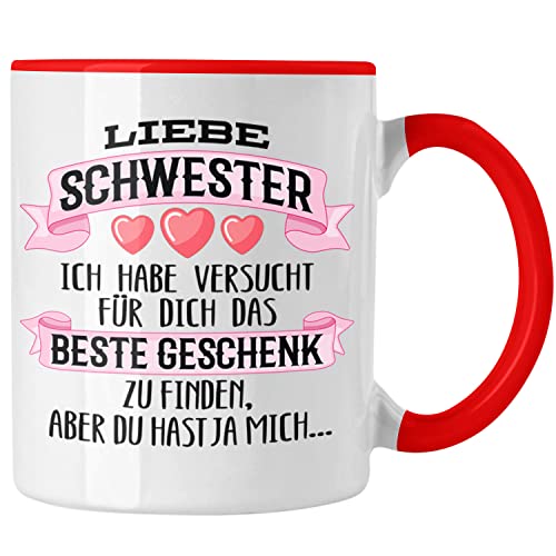 Trendation - Beste Schwester Geschenk Tasse Kaffeetasse Geburtstag Weihnachten Geschenkideen Schwestern Bruder Lustig (Rot) von Trendation