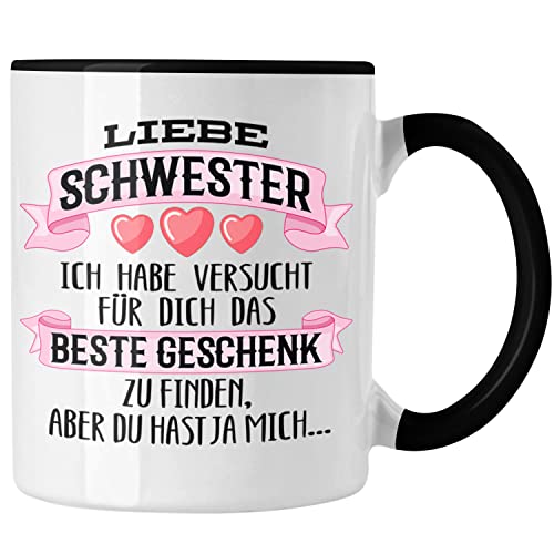 Trendation - Beste Schwester Geschenk Tasse Kaffeetasse Geburtstag Weihnachten Geschenkideen Schwestern Bruder Lustig (Schwarz) von Trendation