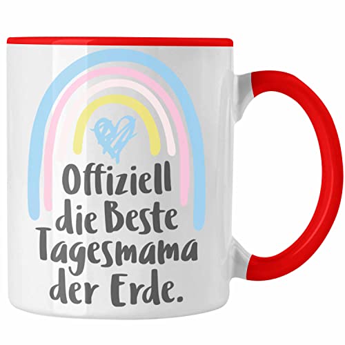 Trendation - Beste Tagesmama der Erde Geschenk Tasse Tagesmutter Aufpasserin Erzieherin Geschenkidee mit Herz (Rot) von Trendation