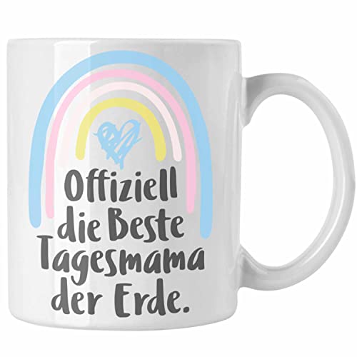 Trendation - Beste Tagesmama der Erde Geschenk Tasse Tagesmutter Aufpasserin Erzieherin Geschenkidee mit Herz (Weiß) von Trendation