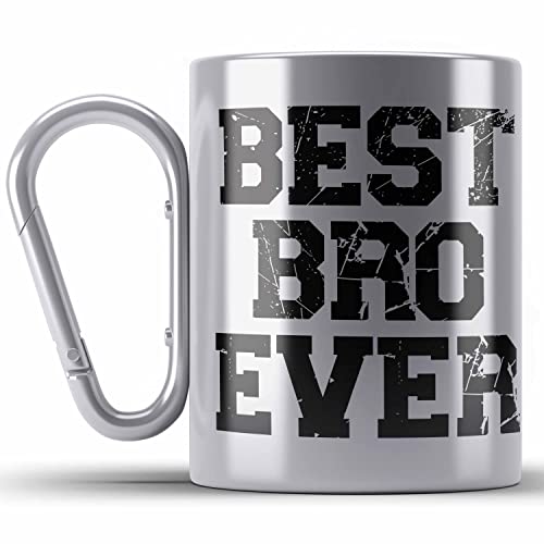 Trendation - Bester Bruder Edelstahl Tasse Karabiner Geschenk Geburtstag Weihnachten Lustig Best Bro Ever Geschenkideen Erwachsen (Silber) von Trendation