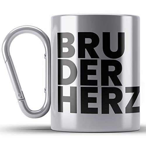 Trendation - Bester Bruder Edelstahl Tasse Karabiner Geschenk Geburtstag Weihnachten Lustig Bruderherz Geschenkideen Erwachsen (Silber) von Trendation