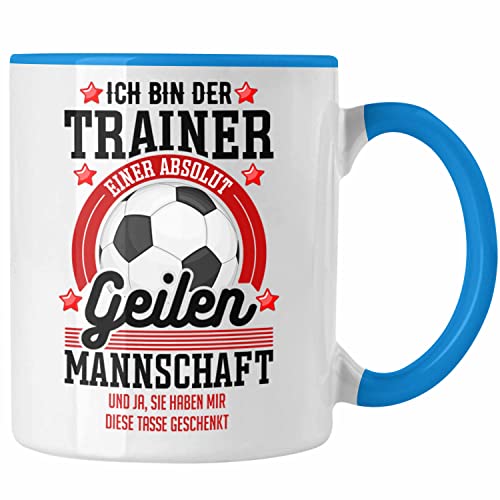 Trendation - Bester Fussballtrainer Geschenk Tasse Danke Fußball Coach Geschenkidee Geburtstag Weihnachten (Blau) von Trendation