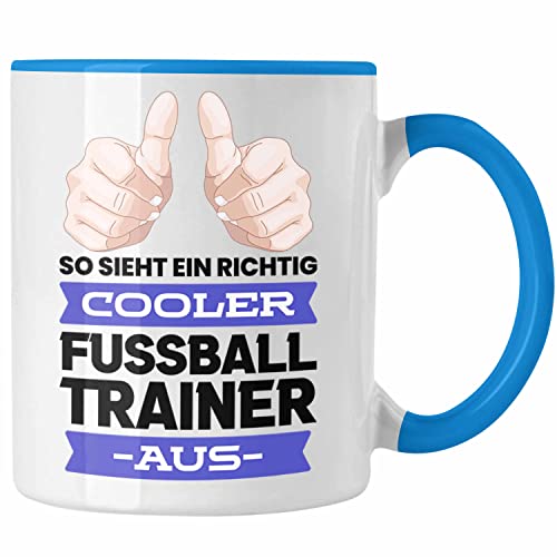 Trendation - Bester Fussballtrainer Geschenk Tasse Danke Fußball Coach Geschenkidee Geburtstag Weihnachten Spruch (Blau) von Trendation