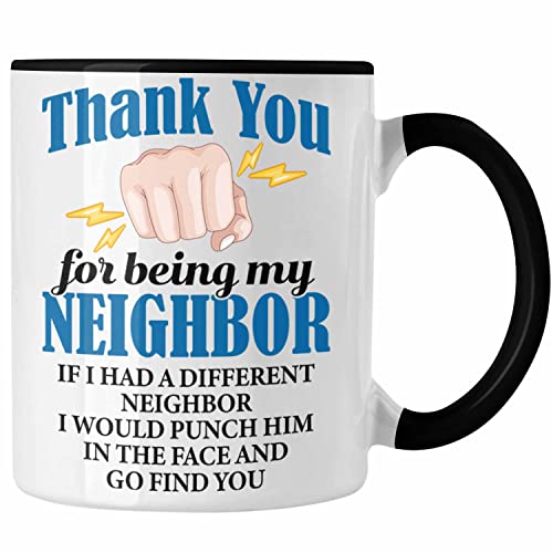 Trendation - Bester Nachbar Geschenk für Nachbarn Tasse Geschenkidee Beste Nachbarn der Welt (Schwarz) von Trendation