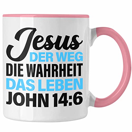 Trendation - Bibel Vers Tasse Jesus der Weg die Wahrheit das Leben für Christen Becher Gläubige Ostern Weihnachten. (Rosa) von Trendation