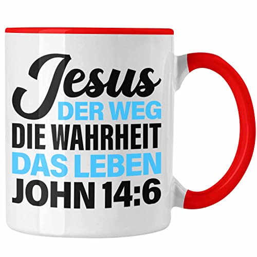 Trendation - Bibel Vers Tasse Jesus der Weg die Wahrheit das Leben für Christen Becher Gläubige Ostern Weihnachten. (Rot) von Trendation