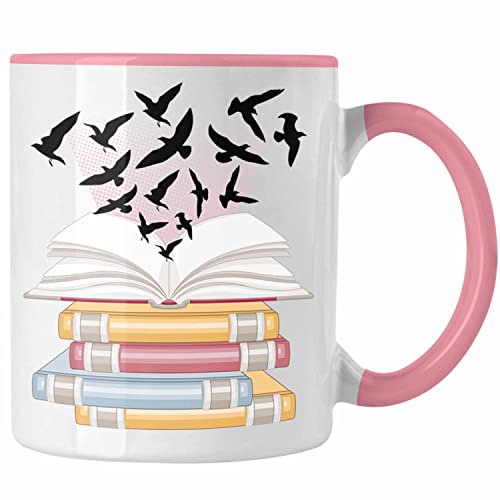 Trendation - Bücher Lesen Tasse Geschenk Leseratte Bücherwurm Buch (Rosa) von Trendation