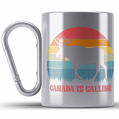 Trendation - Canada Is Calling Auslandsjahr Kanada Edelstahl Tasse Karabiner Geschenkidee Auswandern Abschiedsgeschenk Abschied Kanada (Silber) von Trendation