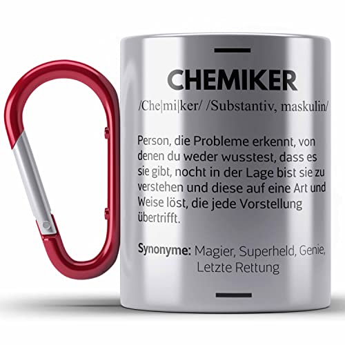 Trendation - Chemiker Geschenke Edelstahl Tasse Karabinern Edelstahl Tasse Karabiner Chemielaborant Chemie Geschenk Chemielabor Gadget Geschenkidee Lustig (Rot) von Trendation