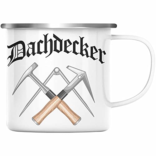 Trendation - Dachdecker Geschenke Emaille Tasse Lustig Mann Männer Zubehör Geschenkidee Dachdecker-Meister Emaille Emaille Tasse (Silber) von Trendation