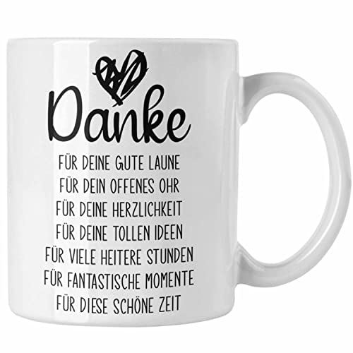 Trendation - Dankeschön Tasse Geschenk Danke Sagen Danke für Die Gute Laune Offenes Ohr Spruch Muttertag Vatertag Mama (Weiß) von Trendation