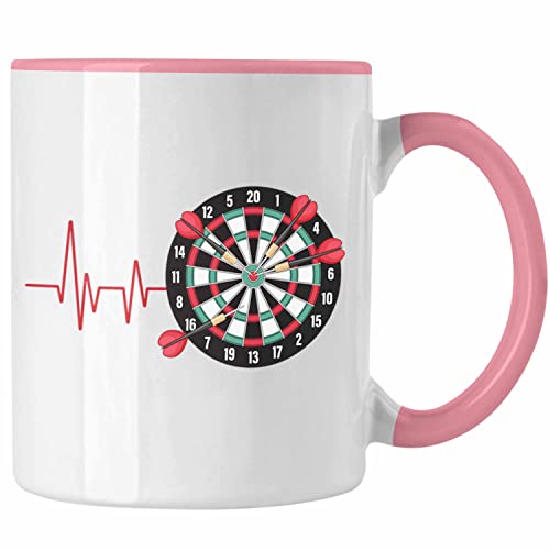 Trendation - Darts Herzschlag Tasse Geschenk für Dart Spieler Hobby Geschenkidee (Rosa) von Trendation