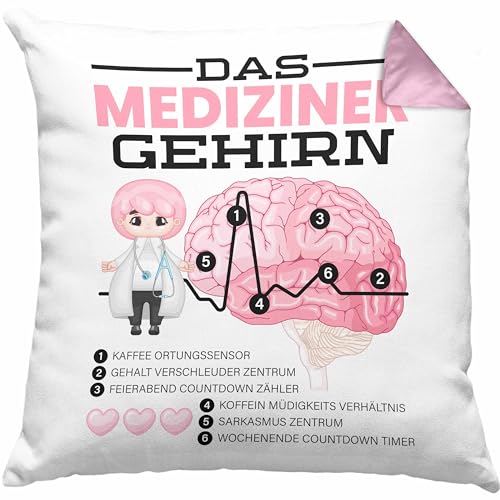 Trendation Das Mediziner Gehirn Kissen mit Füllung 40x40 Geschenk Medizin-Studium Arzt Geschenkidee (Rosa) von Trendation