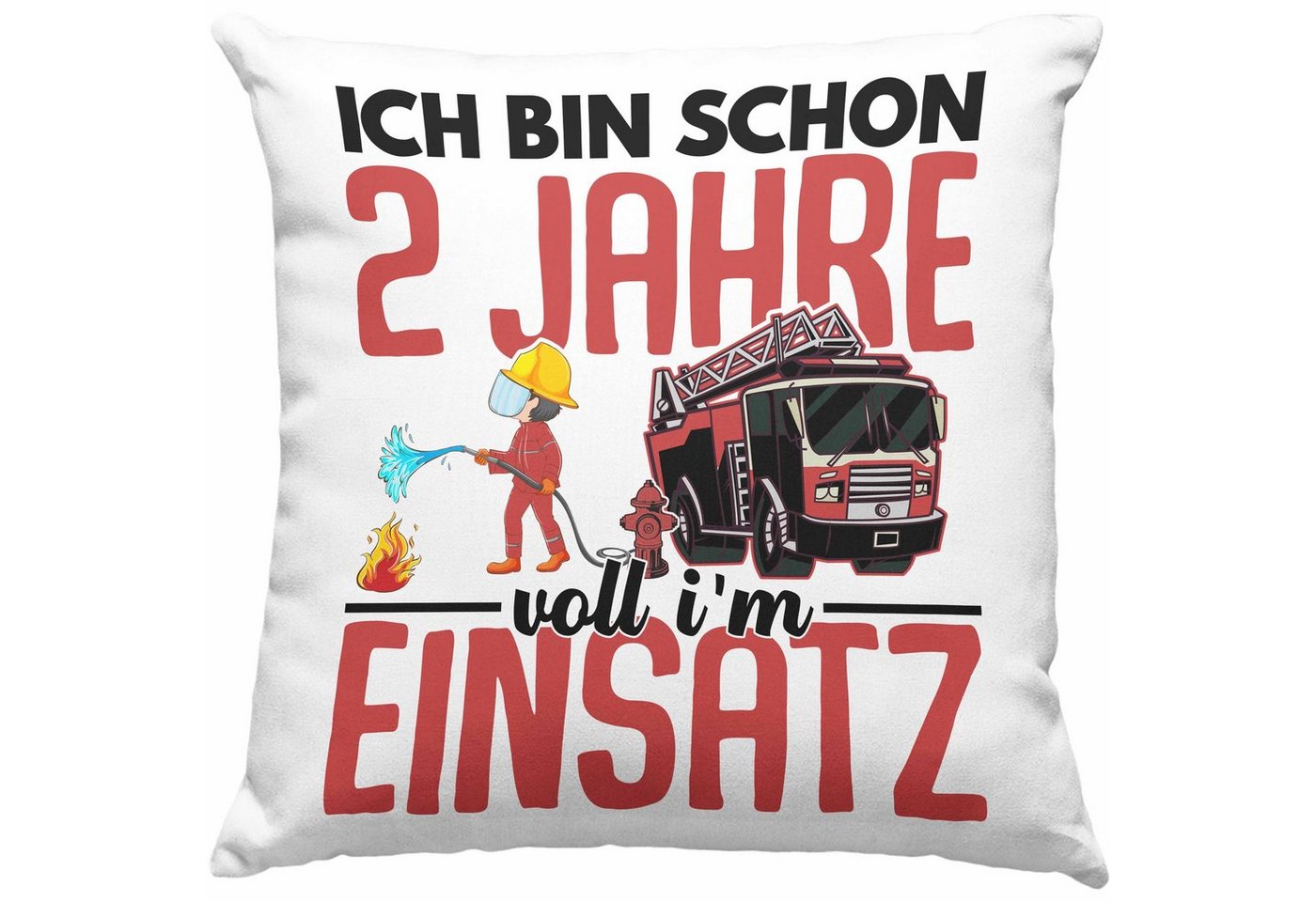 Trendation Dekokissen Trendation - 2. Geburtstag Geschenk Jungs Feuerwehr Kissen Geschenke Zubehör Lustig Kinder Geburtstag Spruch Ich Bin 2 Dekokissen mit Füllung 40x40 von Trendation