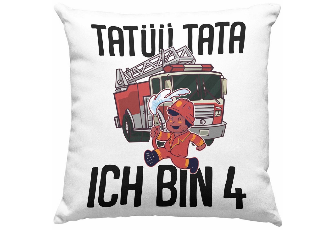 Trendation Dekokissen Trendation - 4. Geburtstag Geschenk Jungs Feuerwehr Kissen Geschenke Zubehör Lustig Kinder Geburtstag Spruch Ich Bin 4 Dekokissen mit Füllung 40x40 von Trendation