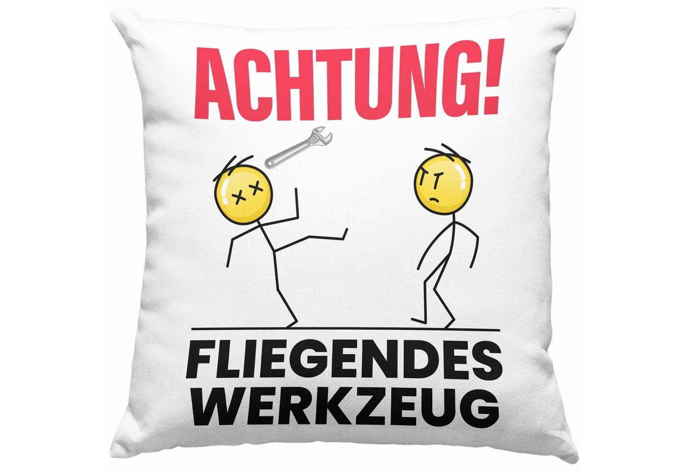 Trendation Dekokissen Trendation - Achtung Fliegendes Werkzeug Kissen Geschenk KFZ Mechaniker Mechatroniker Geschenkidee für Männer Handwerker Dekokissen mit Füllung 40x40 von Trendation