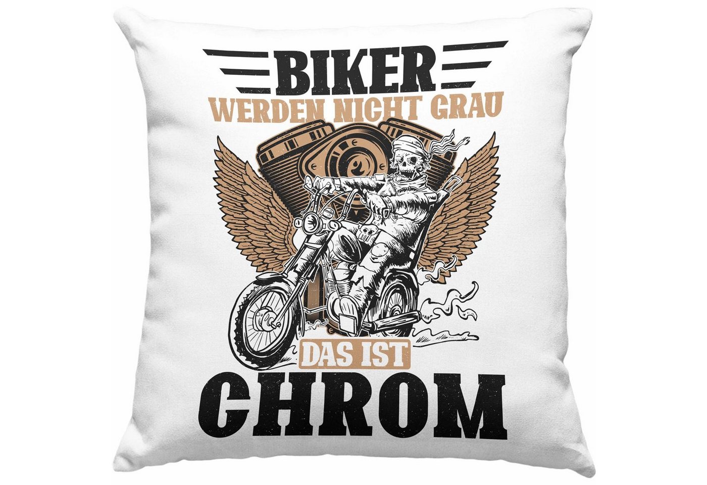 Trendation Dekokissen Trendation - Biker Werden Nicht Grau Das Ist Chrom Kissen Geschenk Motorradfahrer Biker Geschenkidee Dekokissen mit Füllung 40x40 von Trendation