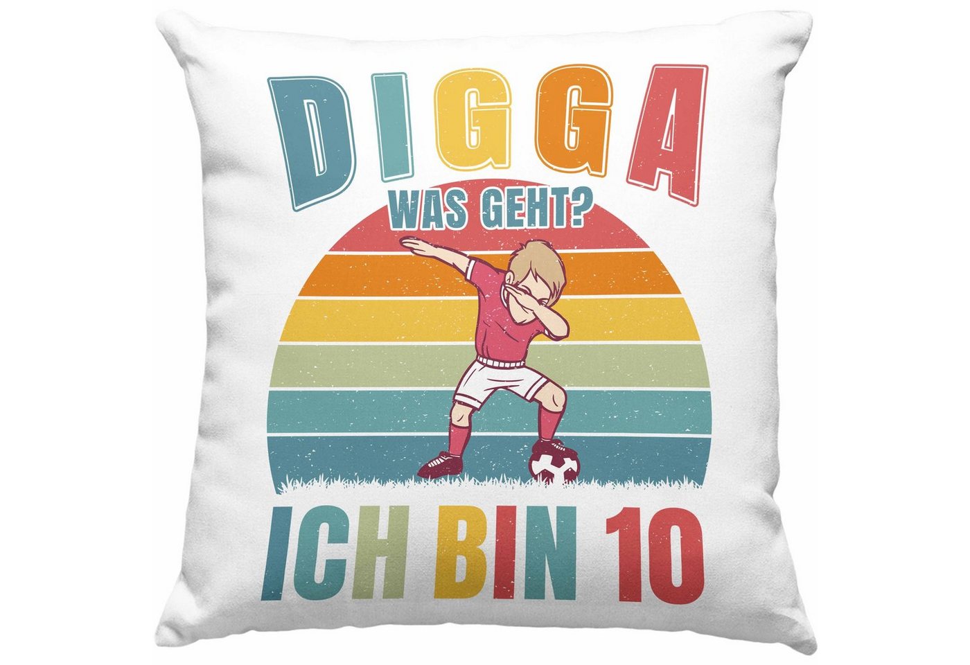 Trendation Dekokissen Trendation - Kinder Fussball Geburtstag 10. Geburtstagsgeschenk Kissen 10 Jahre Jungs Jungen Dekokissen mit Füllung 40x40 von Trendation