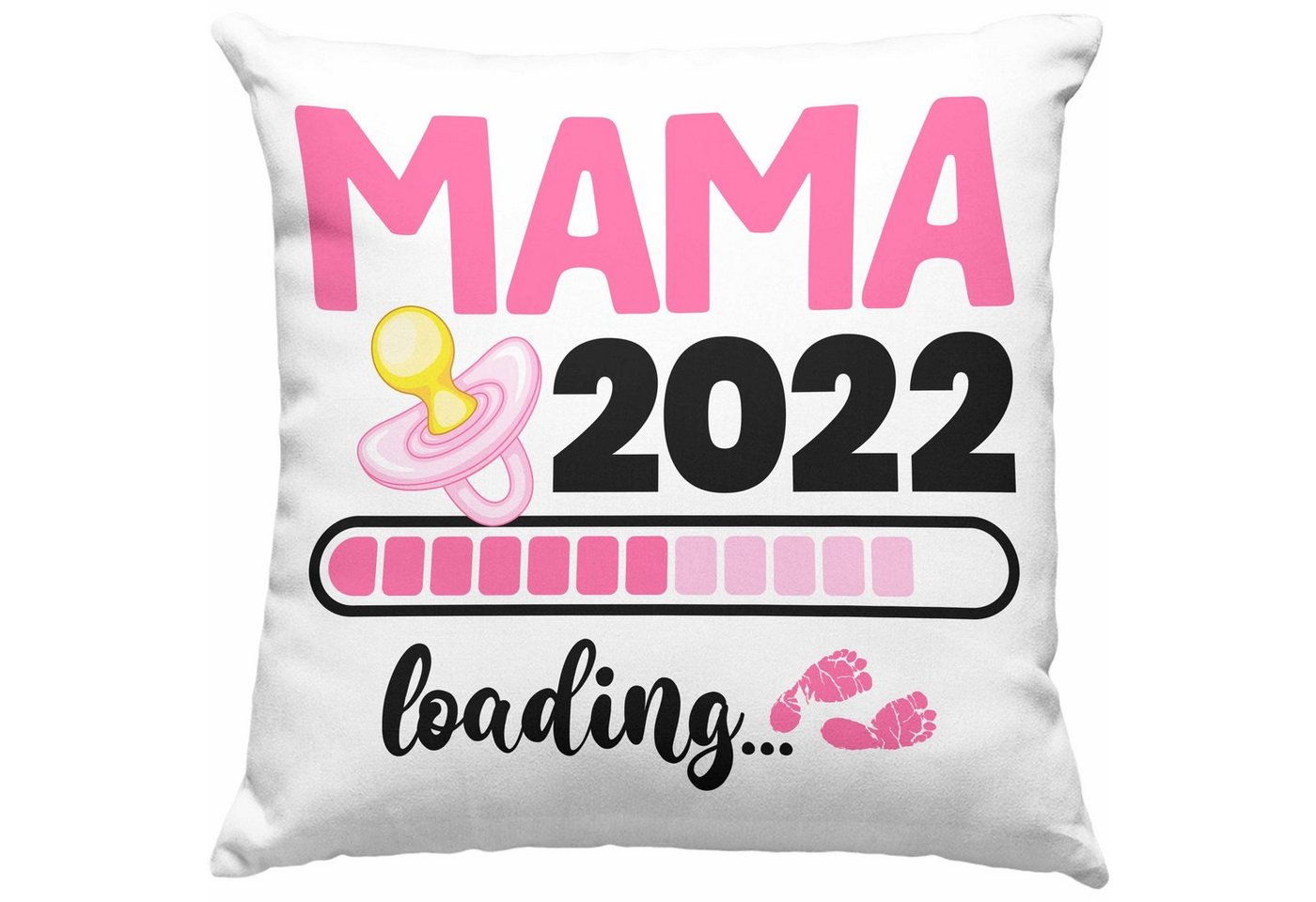 Trendation Dekokissen Trendation - Mama Loading 2022 Geschenk Schwangerschaftsverkündung Schwanger Baby Kissen mit Füllung 40x40 Mutter von Trendation