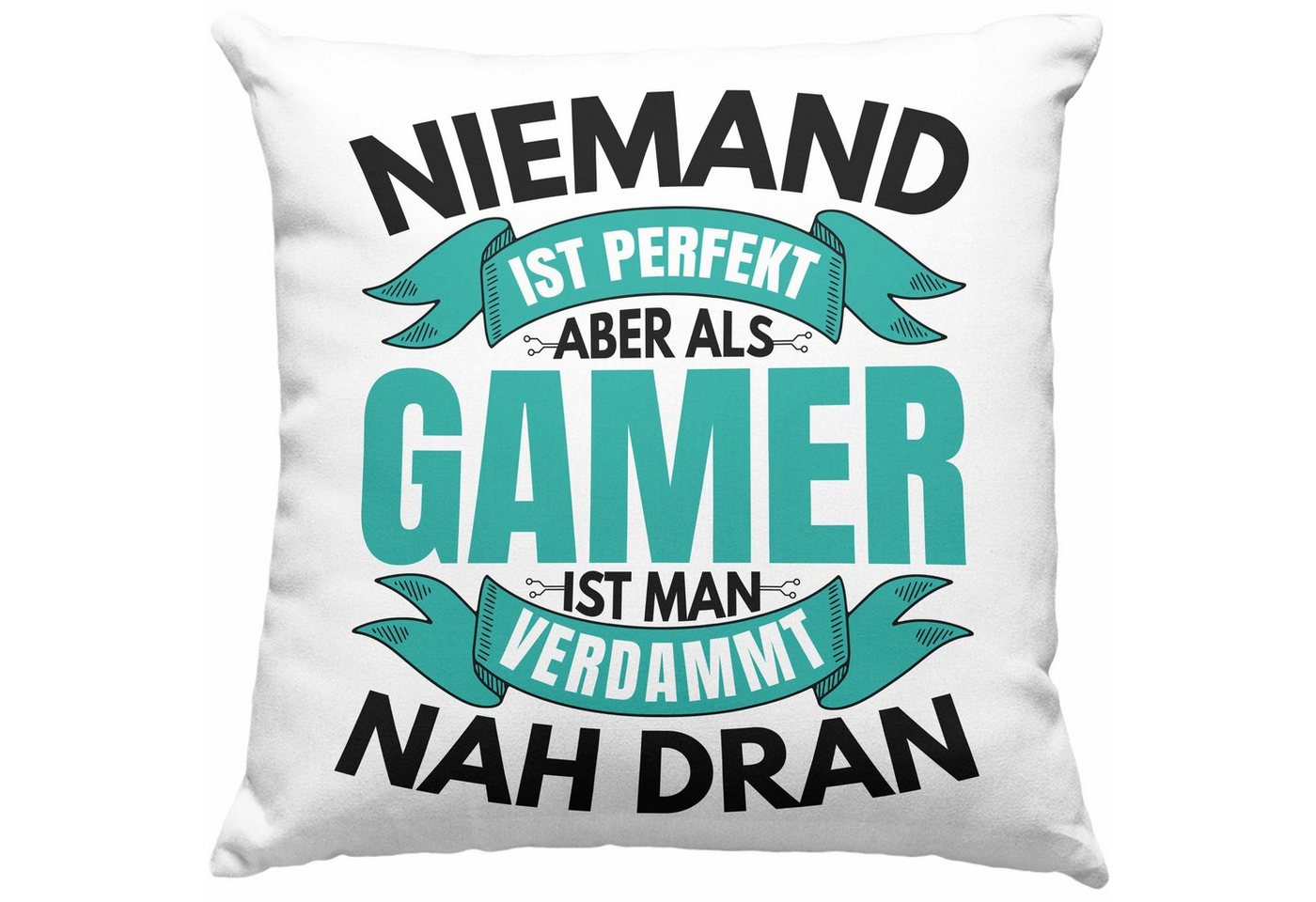 Trendation Dekokissen Trendation - Niemand Ist Pefekt Aber Als Gamer Ist Man Nah Dran Kissen Geschenk für Jungs Jungen Geschenkidee zum Geburtstag Lustiger Spruch Dekokissen mit Füllung 40x40 von Trendation