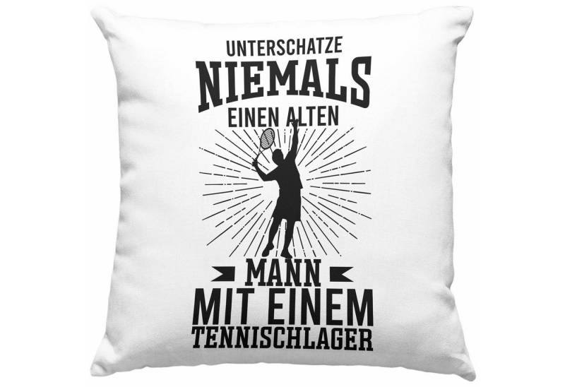 Trendation Dekokissen Trendation - Tennis Kissen Geschenk für Tennisspieler mit Spruch Unterschätze Niemals EInen Alten Mann für Männer Frauen Tennis-Trainer Coach Dekokissen mit Füllung 40x40 von Trendation