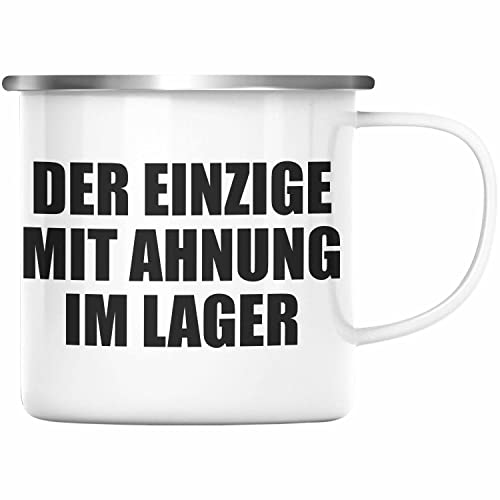 Trendation - Der Einzige Mit Ahnung Im Lager Emaille Tasse Lagerlogistik Geschenk Logistik (Silber) von Trendation