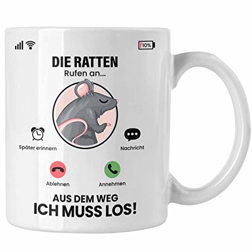 Trendation - Die Ratten Rufen An Tasse Geschenk für Ratten Züchter Besitzer Geschenkidee Lustig Spruch (Weiß) von Trendation