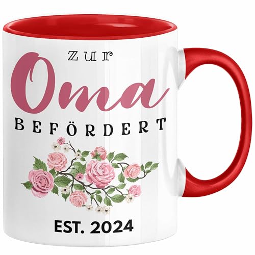 Trendation - Du Wirst Oma 2024 Tasse Geschenk Schwangerschaft Verkünden Großmutter Überraschung Baby Kaffeetasse Oma Befördert 2024 (Rot) von Trendation