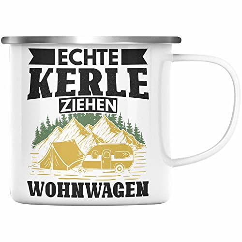 Trendation - Echte Kerle Ziehen Wohnwagen Wohnmobil Emaille Tasse Geschenk Camper Wohnmobilfahrer Geschenkidee Lustig (Silber) von Trendation