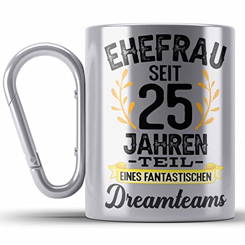 Trendation - Ehefrau 25 Jahre Jahrestag Silberne Hochzeit Jubiläum Hochzeitstag Geschenk Edelstahl Tasse Karabiner Silberhochzeit Geschenke (Silber) von Trendation