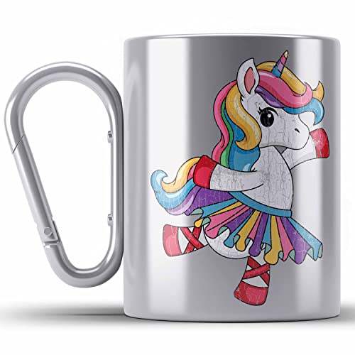 Trendation - Einhorn Edelstahl Tasse Karabiner Geschenk Mädchen Tochter Einhörner Grafik Pferde Reiterin Geschenkidee Frau Mama (Silber) von Trendation