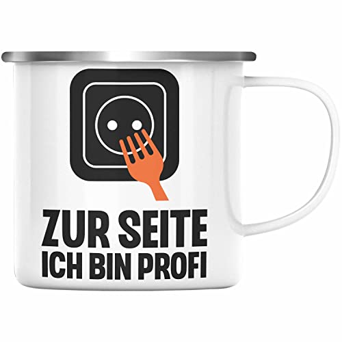Trendation - Elektriker Emaille Tasse Spruch Männer Geschenk Lustig Gadget Geschenke Kaffeebecher Geschenkidee (Silber) von Trendation
