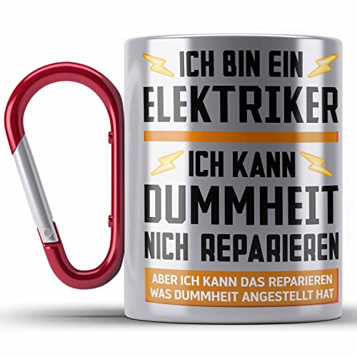 Trendation - Elektriker Geschenke für Männer Edelstahl Tasse Karabiner Geschenk Elektriker Elektroniker Geschenkidee (Rot) von Trendation