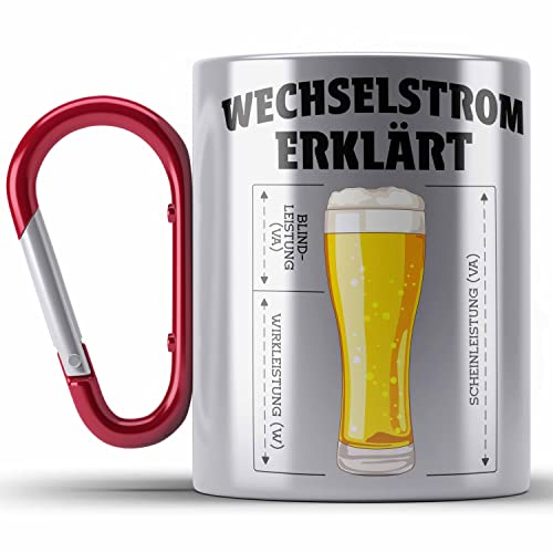 Trendation - Elektriker Edelstahl Tasse Karabiner Spruch Männer Geschenk Lustig Gadget Geschenke Kaffeebecher Edelstahl Tasse Karabinern (Rot) von Trendation