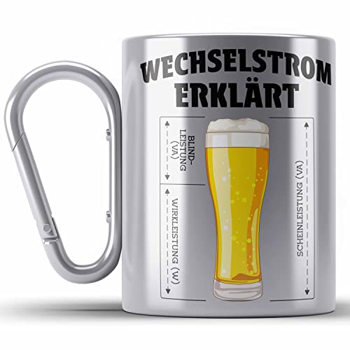 Trendation - Elektriker Edelstahl Tasse Karabiner Spruch Männer Geschenk Lustig Gadget Geschenke Kaffeebecher Edelstahl Tasse Karabinern (Silber) von Trendation