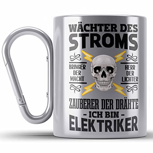 Trendation - Elektriker Edelstahl Tasse Karabiner Spruch für Männer Geschenk Lustig Gadget Geschenke Kaffeebecher (Silber) von Trendation