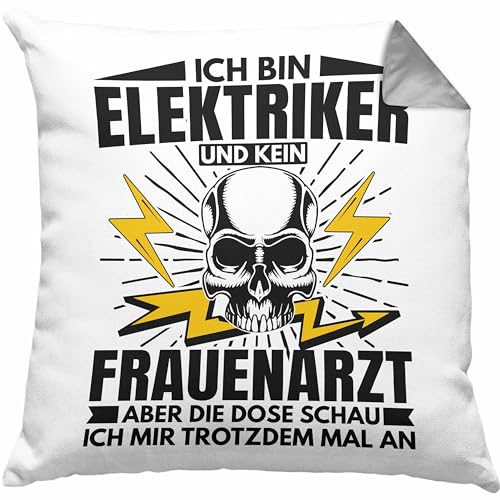 Trendation Elektriker Kissen mit Füllung 40x40 Geschenk Elektromeister Lustiger Spruch Männer Geschenkidee Ich Bin Elektriker Kein Frauenarzt (Grau) von Trendation