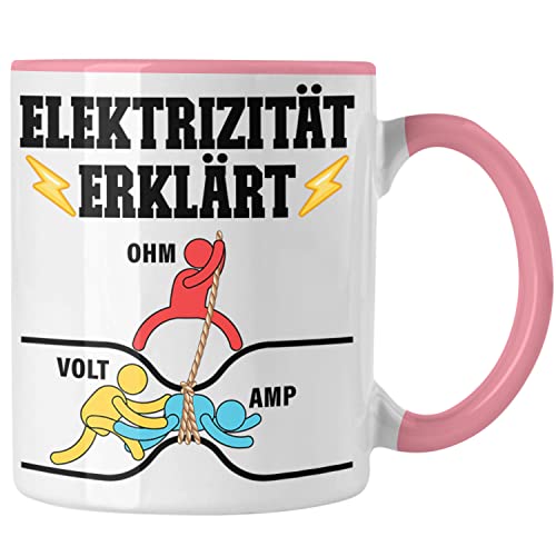 Trendation - Elektriker Tasse Geschenk Kaffeetasse Gadget Lustig Geschenkidee Männer Elektrizität Ohm Volt Amp Elektrotechnik Elektroniker Elektrotechniker Elektroinstallateur Geschenke (Rosa) von Trendation