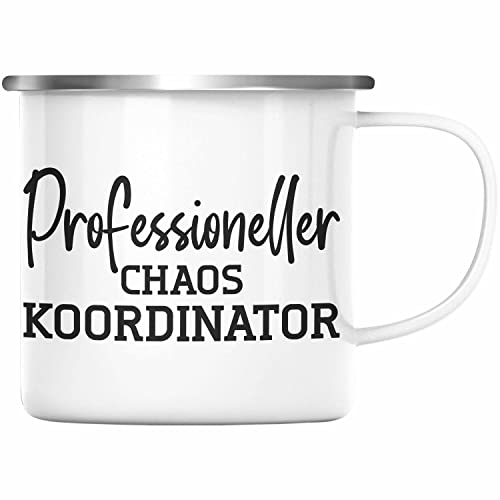 Trendation - Emaille Tasse für Chef Geschenk Professioneller Chaos Koordinator Chef Geschenkidee Lustige Emaille Emaille Tasse Vater Papa (Silber) von Trendation