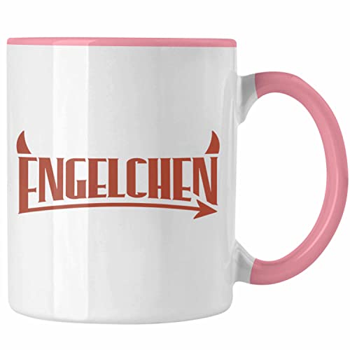 Trendation - Engelchen Tasse Geschenk Frauen Teufel Ohren Engel Geschenkidee Frauen Humor 18+ (Rosa) von Trendation