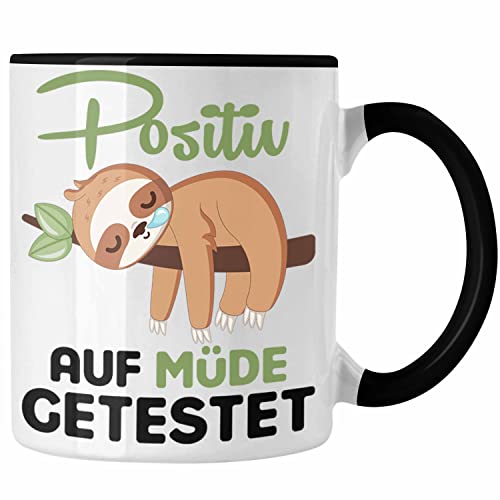 Trendation - Faultier Tasse Positiv Auf Müde Getestet Lustige Tasse Geburtstag Kinder Frauen Männer (Schwarz) von Trendation