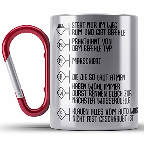 Trendation - Feuerwehr Edelstahl Tasse Karabiner Geschenke Zubehör Lustig Einsatz Geburtstag Spruch Mann Praktikant (Rot) von Trendation